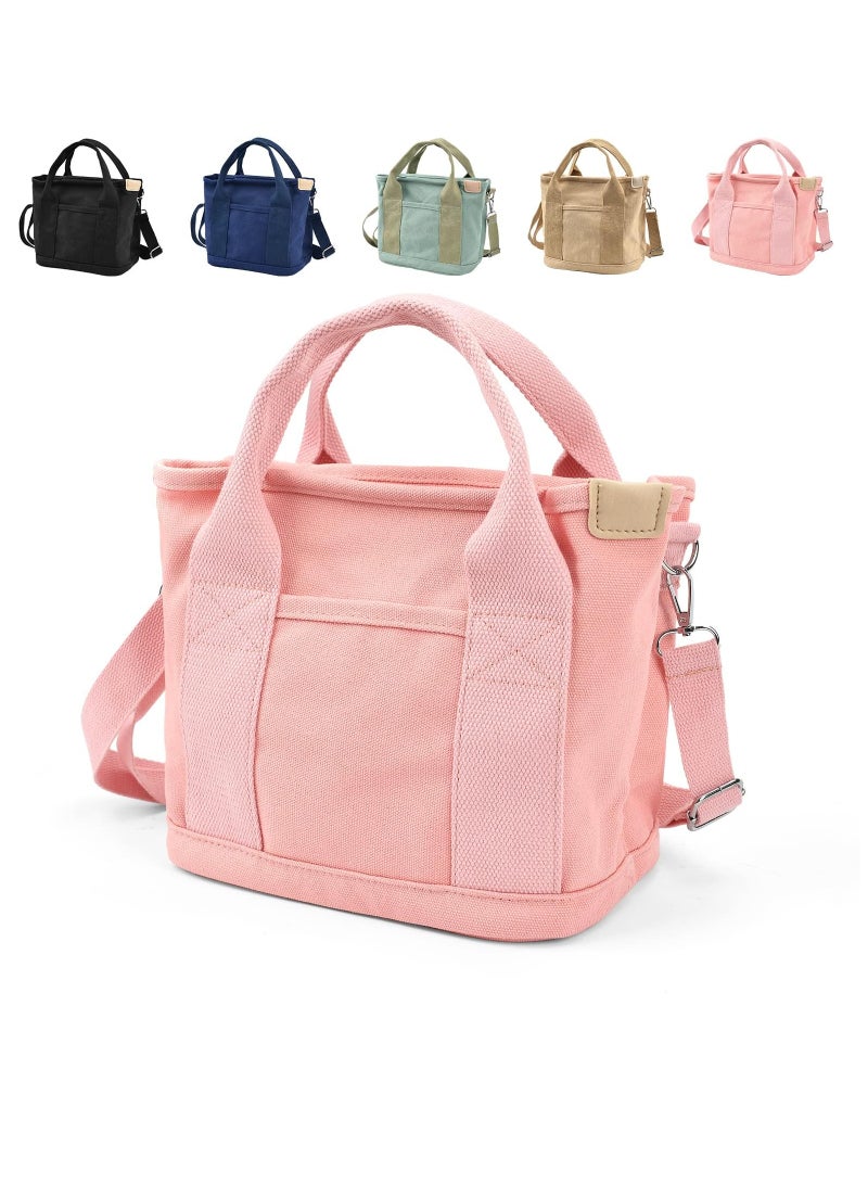 Excefore Canvas Tote Bag for Women, Multi-Pocket Handbags Tote Purse Shoulder Bags with Zipper Large Capacity Crossbody Bag for School Shopping Travel Work Daily Use Pink - Image 1
