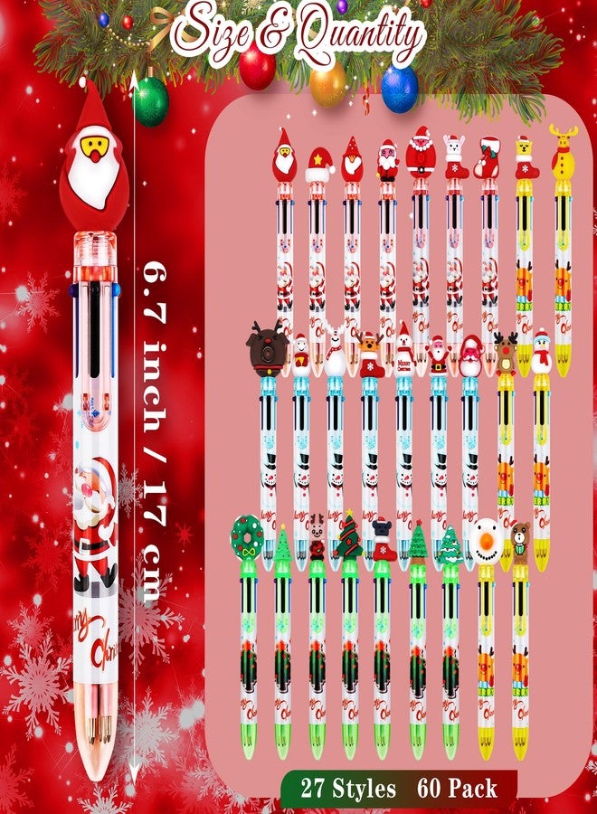 Aodaer 60 Pieces Christmas Ballpoint Pens 6-In-1 Multicolor Retractable Ballpoint Pens Christmas Tree Snowman Reindeer Santa Claus Christmas Party Gifts for Office - Image 2