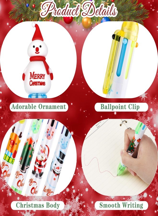 Aodaer 60 Pieces Christmas Ballpoint Pens 6-In-1 Multicolor Retractable Ballpoint Pens Christmas Tree Snowman Reindeer Santa Claus Christmas Party Gifts for Office - Image 4