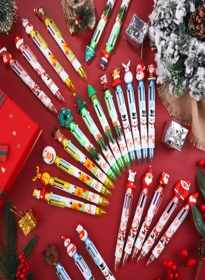 Aodaer 60 Pieces Christmas Ballpoint Pens 6-In-1 Multicolor Retractable Ballpoint Pens Christmas Tree Snowman Reindeer Santa Claus Christmas Party Gifts for Office - Image 5