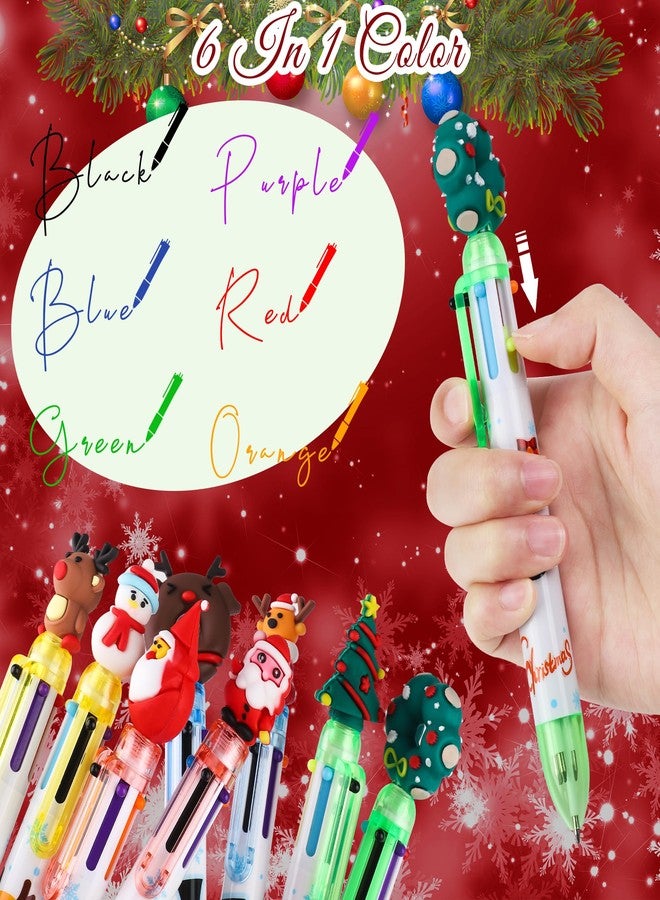 Aodaer 60 Pieces Christmas Ballpoint Pens 6-In-1 Multicolor Retractable Ballpoint Pens Christmas Tree Snowman Reindeer Santa Claus Christmas Party Gifts for Office - Image 3