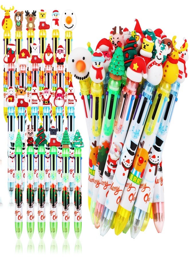 Aodaer 60 Pieces Christmas Ballpoint Pens 6-In-1 Multicolor Retractable Ballpoint Pens Christmas Tree Snowman Reindeer Santa Claus Christmas Party Gifts for Office - Image 1