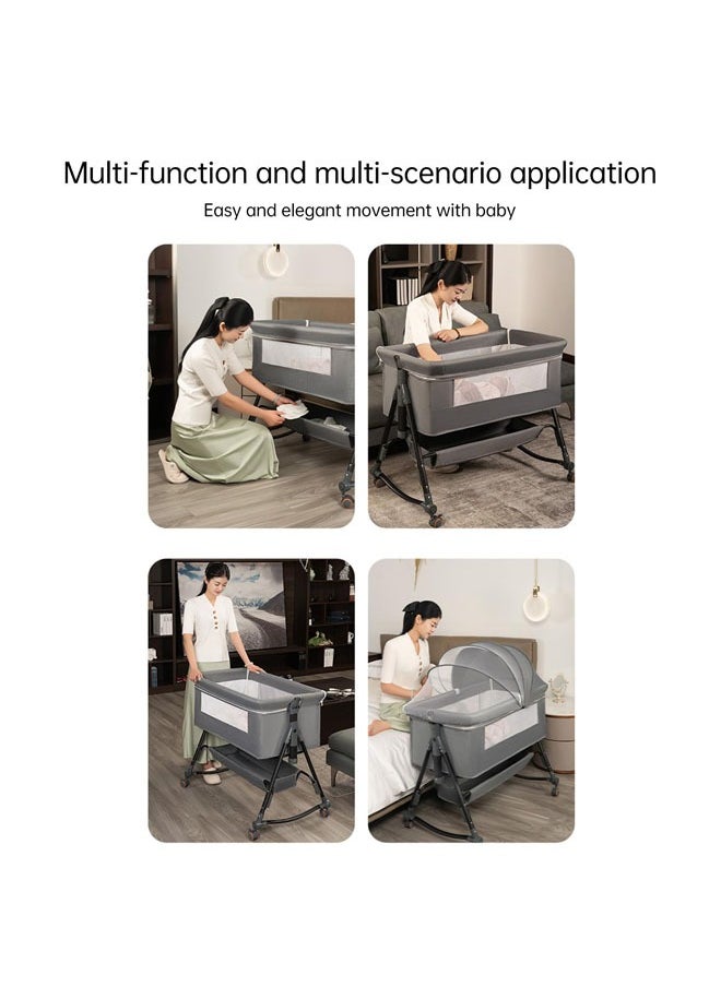 Denzoz - Baby Bassinet 3 in 1 Baby Bassinet with Storage Basket and Wheels All Mesh Bedside - Image 1