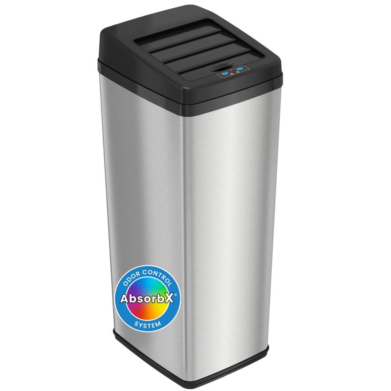 iTouchless 14 Gallon Slide Open Lid Kitchen Trash Can with Motion Sensor Stainless Steel Rectangular Trashcan for Home Office Work Bedroom Living Room Garage Large Capacity Slim Wastebasket Silver