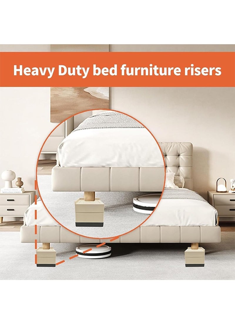 TAPIT 4PCS Furniture Bed Risers Adjustable, Durable Plastic Bed Risers Couch Risers, Anti Slip Table Leg Extenders Headboard Stopper for Sofa Desk Couch Bed (Beige)  - Image 2