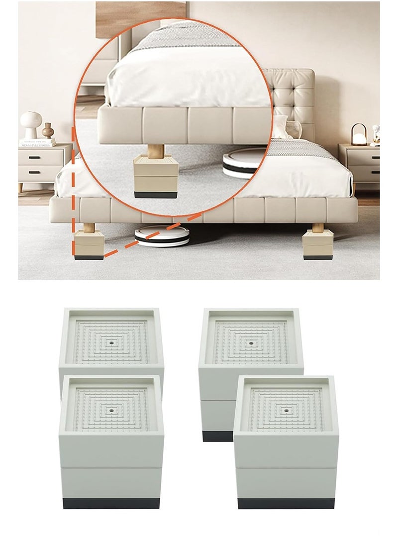 تابيت 4pcs أثاث السرير الناهض قابل للتعديل ، دائم سرير من البلاستيك الناهض الناهض أريكة الناهض ، غير زلق الجدول الساق موسع أريكة سرير رئيس المجلس سدادة ( بيج ) - Image 1