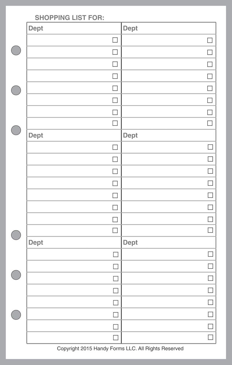 Handy Forms Compact Size Shopping List, Sized and Punched for Franklin Covey Compact and Other Notebooks (4.25" x 6.75") - Image 1