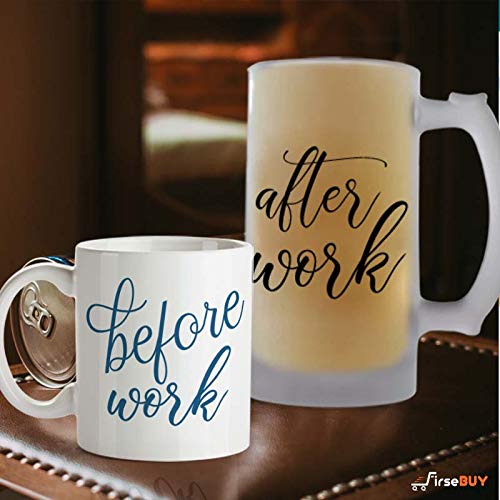 FirseBUY Funny Combo Gift Set Before Work and After Work Coffee and Beer Mug with 2 Coasters for Men or Women - Image 3