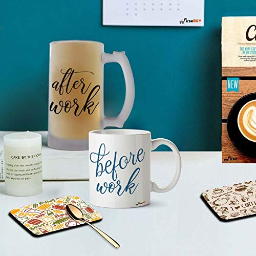 FirseBUY Funny Combo Gift Set Before Work and After Work Coffee and Beer Mug with 2 Coasters for Men or Women - Image 2