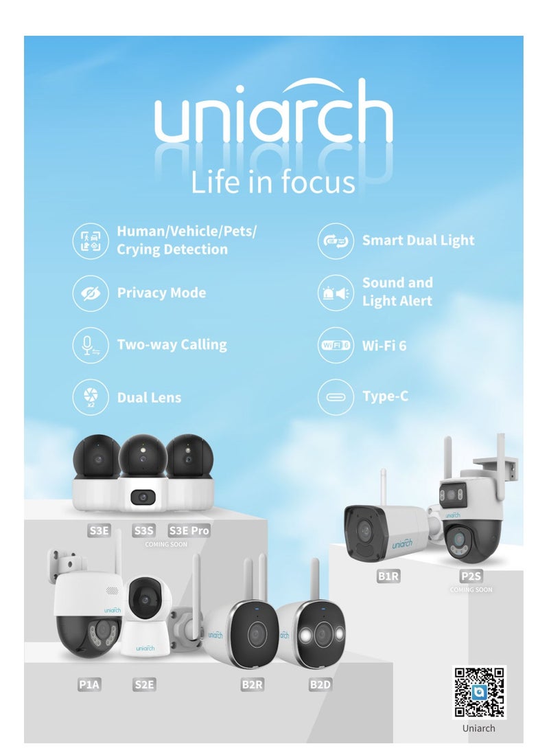 UNIARCH - Uniarch 2k Indoor Security Camera, Smart Home WiFi Indoor Camera, 3 MP Indoor PT Camera with realtime 2-way audio, Night Vision, Auto Tracking, Alarm Siren, Human Body Detection, 33ft Smart IR - Image 1