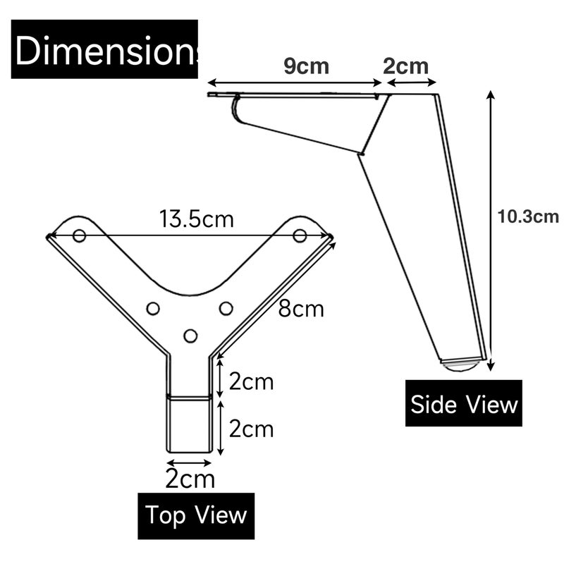 Luffioner Metal Table Legs Bench Legs  Heavy Duty Square Tube Desk Legs Furniture Legs For Coffee/Dining/Side Table (Triangle  4) - Image 2