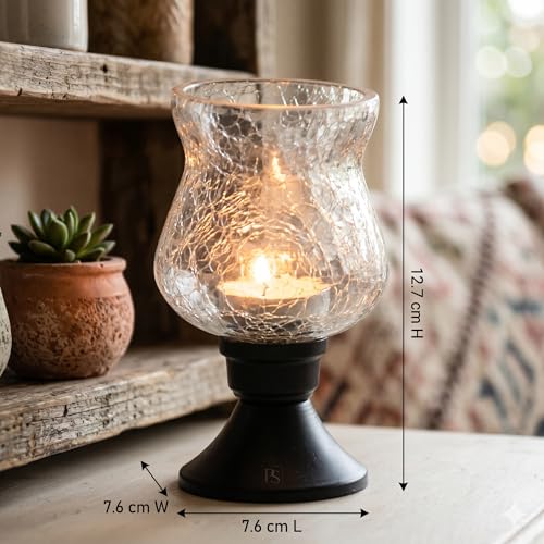 Pure Source India Crackle Glass Tealight Candle Holder - Decorative Item for Home Office Living Room (Transparent) - Image 4