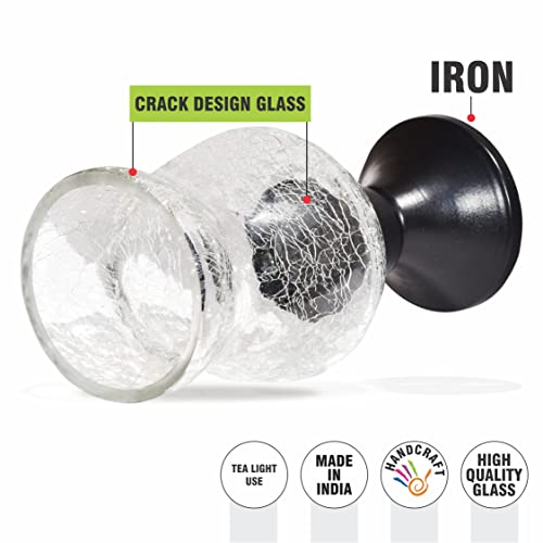 Pure Source India Crackle Glass Tealight Candle Holder - Decorative Item for Home Office Living Room (Transparent) - Image 5