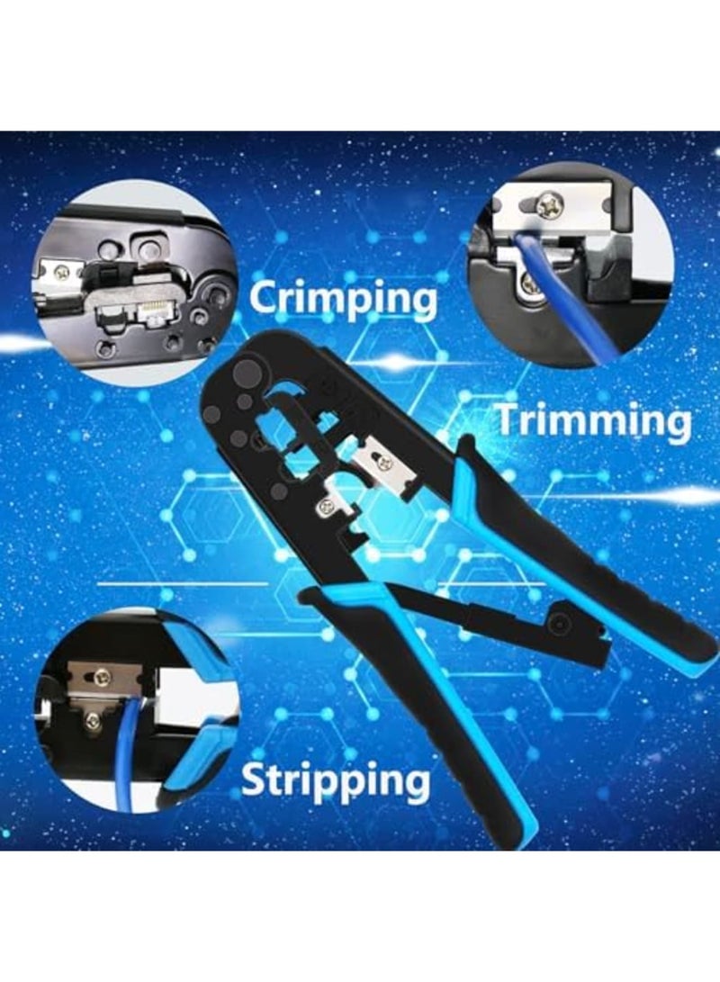 Luckam Professional RJ45 Crimping Tool Kit for Cat5/Cat6 Ethernet Cables - Includes 50 Pass-Through Connectors, 50 RJ45 Boots, and Mini Wire Stripper for Network Cable Testing - Image 2