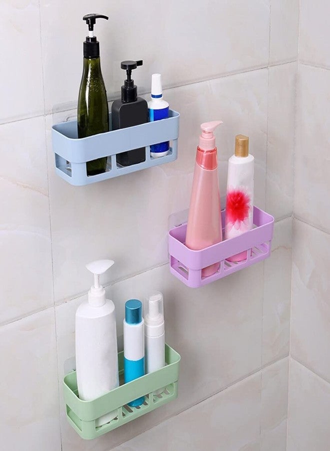 SHOPITECH Multipurpose Plastic Bathroom Kitchen Office Organizer Rack Bathroom Kitchen Caddy Soap Holder, Plastic Wall Shelf (Number of Shelves - 3, White) - Image 1