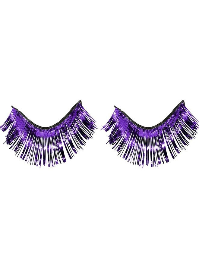 Amscan Purple Tinsel Eyelashes - 1 Pair (1/2" x 1") - Lightweight & Easy to Apply Self-Adhesive Lashes - Perfect Costume Accessory - Image 1