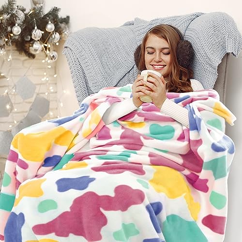 SEEGU Rainbow Throw Blanket for Girls, Soft Cozy Fleece Blanket for Bed Couch Easter Living Room Home Decor, Colorful Birthday Gifts for Kids Toddlers Women, 50"x60" - Image 3