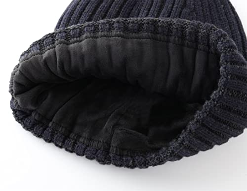 Connectyle Outdoor Classic Bassic Men 's Warm Winter Hats Thick Knit Long Cuff Beanie Cap with Lining, 55 60cm, Navy Blue - Image 5