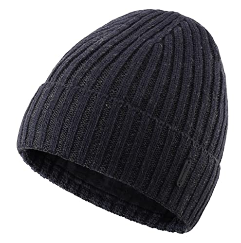 Connectyle Outdoor Classic Bassic Men 's Warm Winter Hats Thick Knit Long Cuff Beanie Cap with Lining, 55 60cm, Navy Blue - Image 1