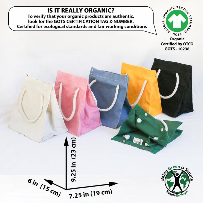 Simple Ecology Organic Canvas Lunch Bag â€“ GOTS Certified, Washable, Reusable, Eco Friendly, Durable Lunch Tote (Sack 9.25H Ã— 7.25W Ã— 6D in.) â€“ Natural - Image 2