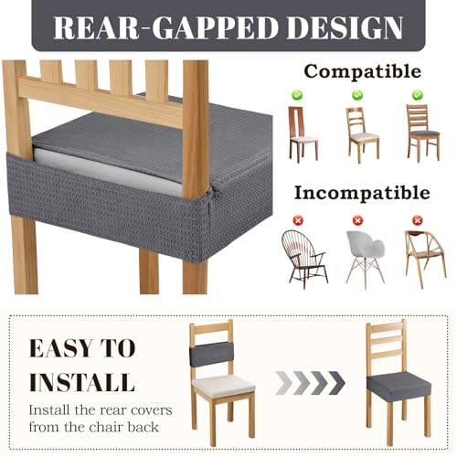 Songrey Waterproof Seat Covers for Dining Chairs Set of 4, No Rear Chair Covers, Stretch Removable Washable Chair Slipcover Protector, Dark Gray - Image 5
