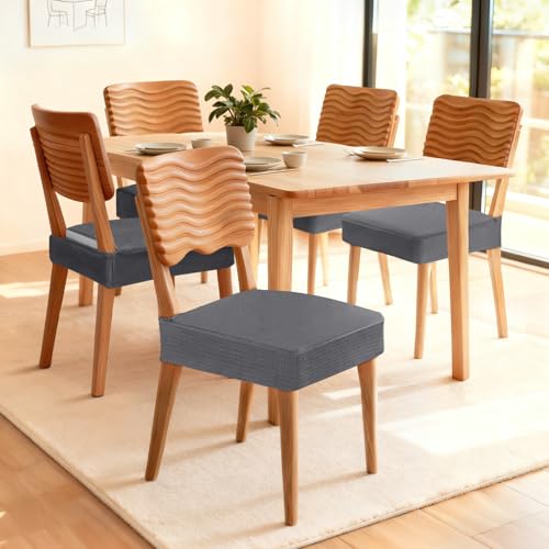 Songrey Waterproof Seat Covers for Dining Chairs Set of 4, No Rear Chair Covers, Stretch Removable Washable Chair Slipcover Protector, Dark Gray - Image 2