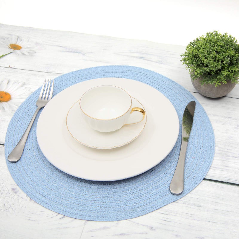 SHACOS Round Braided Placemats Set of 4 Washable 15 inch Round Non Slip Table Place Mats for Dining Tables (Light Blue, 4) - Image 3