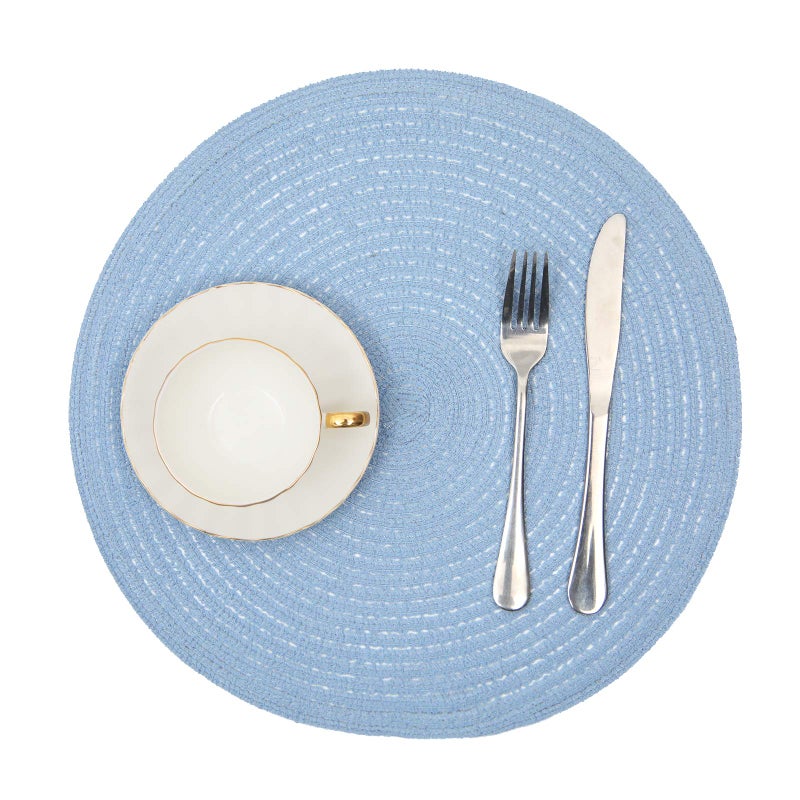 SHACOS Round Braided Placemats Set of 4 Washable 15 inch Round Non Slip Table Place Mats for Dining Tables (Light Blue, 4) - Image 2