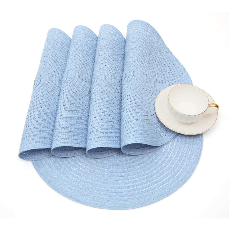 SHACOS Round Braided Placemats Set of 4 Washable 15 inch Round Non Slip Table Place Mats for Dining Tables (Light Blue, 4) - Image 5