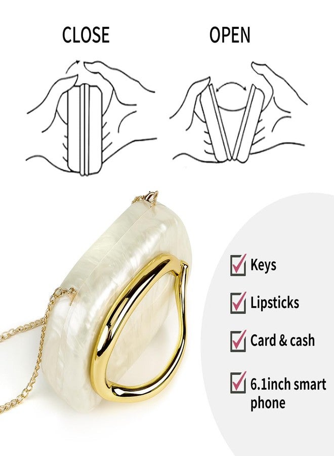 PHILOMENA Women Acrylic Clutch Purse Metal Handle Evening Bag Trendy Box Shoulder Crossbody Bag Handbag for Wedding Party Causal, Beige, 8.3 inches (L) x 4.3 inches (W) x 3 inches (H) - Image 5
