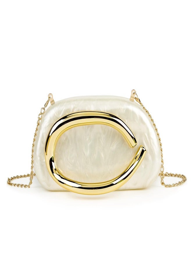 PHILOMENA Women Acrylic Clutch Purse Metal Handle Evening Bag Trendy Box Shoulder Crossbody Bag Handbag for Wedding Party Causal, Beige, 8.3 inches (L) x 4.3 inches (W) x 3 inches (H) - Image 1