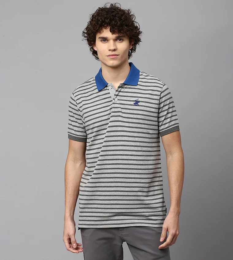 BEVERLY HILLS POLO CLUB Beverly Hills Polo Club Striped Polo Collar Pure Cotton T-shirt