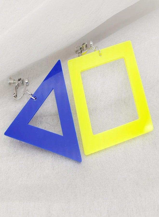 Modpide 3 Pairs 80s 90s Neon Clip on Earrings for Women Retro Asymmetric Acrylic Drop Dangle Earrings for 80's Outfit Party Halloween Accessories (style A) - Image 4