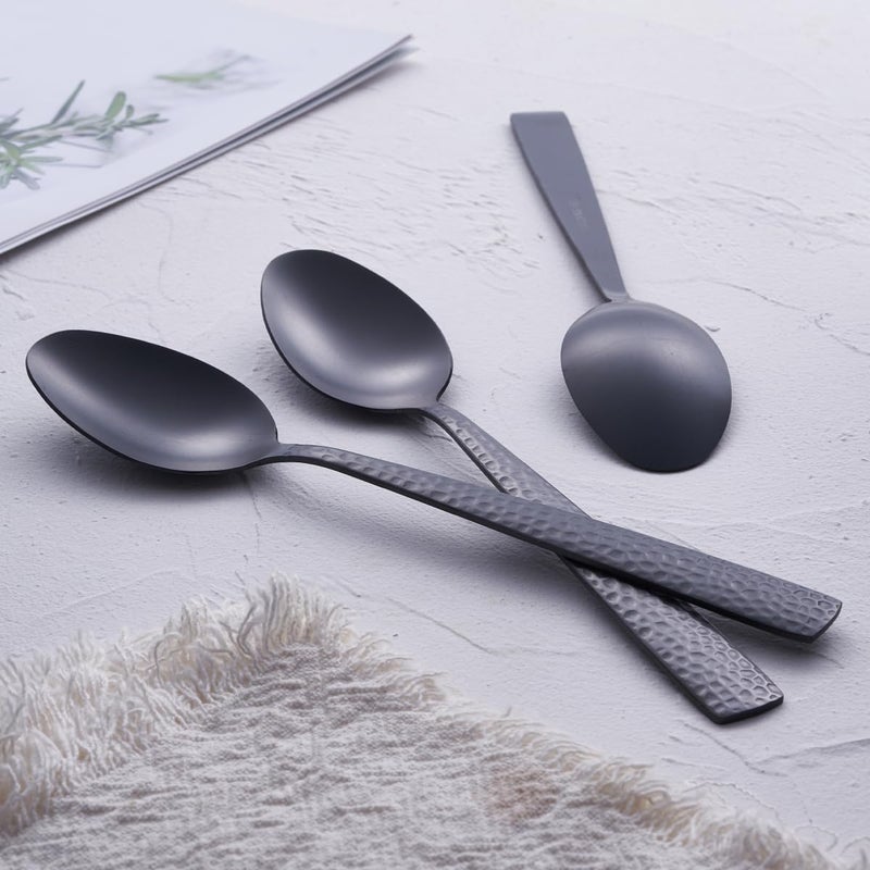 FULLYWARE Matte Black 24 Pcs Silverware Flatware Set of 6 FULLYWARE Stainless Steel Hammered Tableware Cutlery Set Includes Fork Spoon Knife for Home Kitchens Dishwasher Safe - Image 4