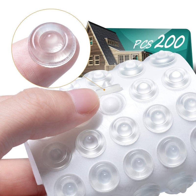 Cabinet Door Bumpers Pack of 200 Self Adhesive Bumpers Pads Sound Dampening Circular Dots Cupboard Bumpers Clear Soft Rubber for Drawers Table Tops Laptop