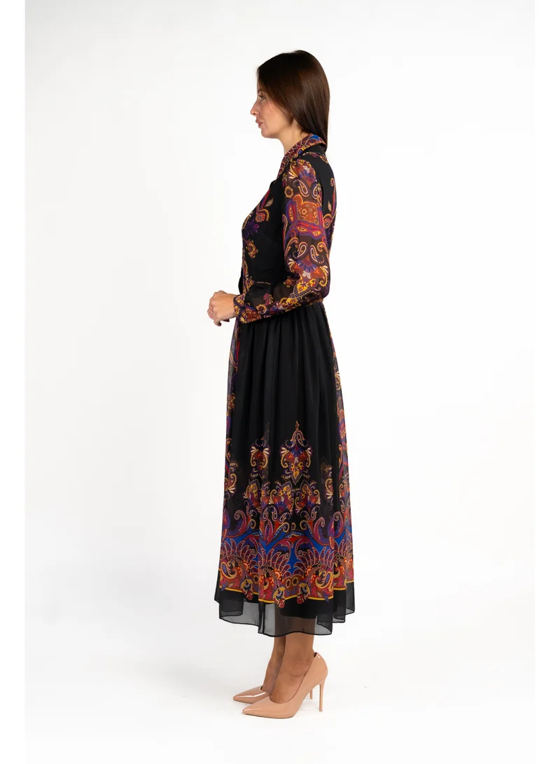 فاشونارا Printed Black Shirt Dress