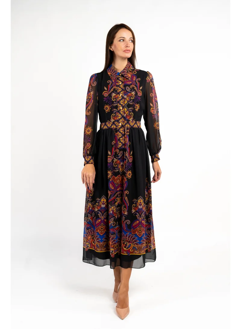 فاشونارا Printed Black Shirt Dress