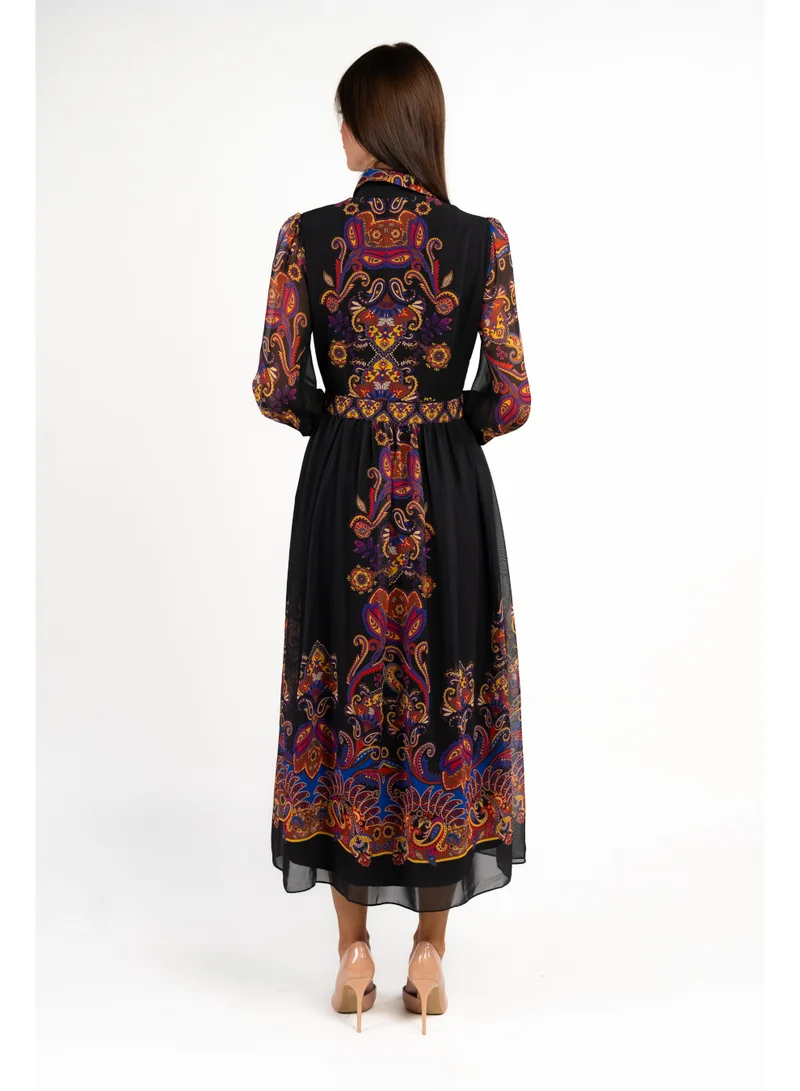 فاشونارا Printed Black Shirt Dress