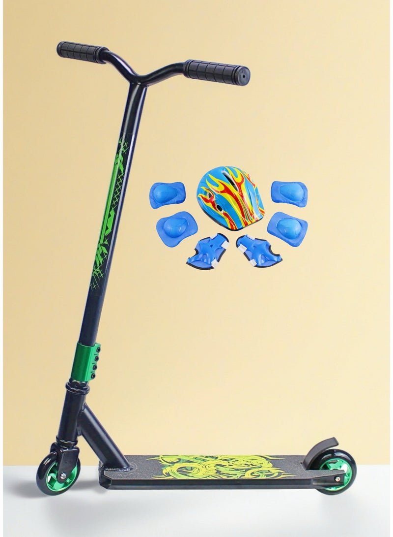 EASY FUTURE Lightweight 2 Wheel Stunt Scooter – Pro Scooter with Aluminium Deck, 110 mm Alloy Wheels, Wide Handlebars, Steel Brake & 360° Rotation, Ideal for Beginner & Intermediate Riders Including Full Protective Gear Set - Image 1