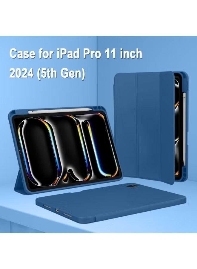 ACLIX iPad Pro 11 inch Case 2024 (M4, 5th Gen) with Pencil Holder – Slim Smart Magnetic Cover Supports USB-C Pencil, Auto Sleep/Wake, Touch ID, Trifold Stand Protective Case (Navy Blue) - Image 4