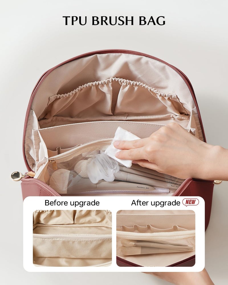 EACHY Travel Makeup Bag,Large Capacity Cosmetic Bags for Women,Portable Pouch Open Flat Toiletry Bag Make up Organizer with Divider and Handle - Image 3