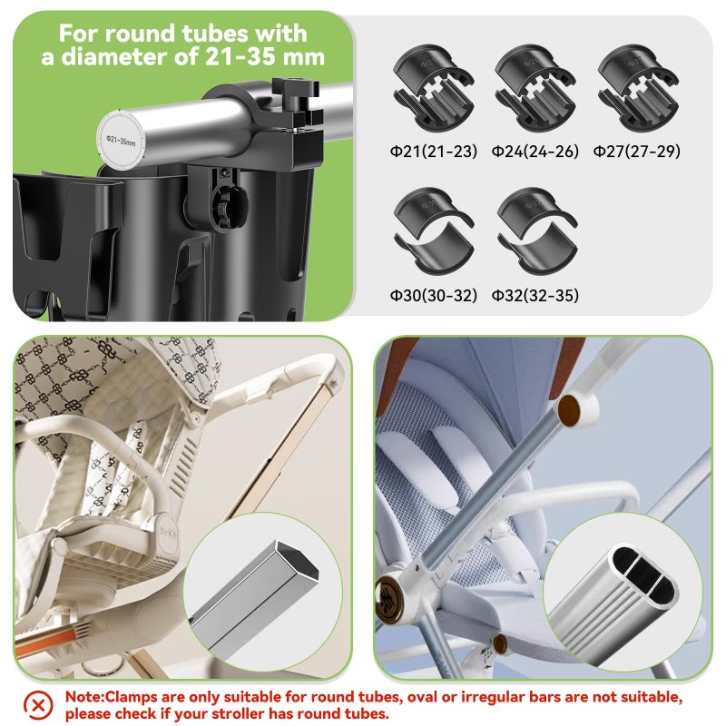 KDD Stroller Cup Holder with Phone Holder, 3-in-1 Removable Bottle Holder, 360 Degrees Rotation Drink Holder for Wheelchair, Stroller, Bike, Walker, Scooter, Bicycle, Uppababy, Bugaboo, Britax - Image 5