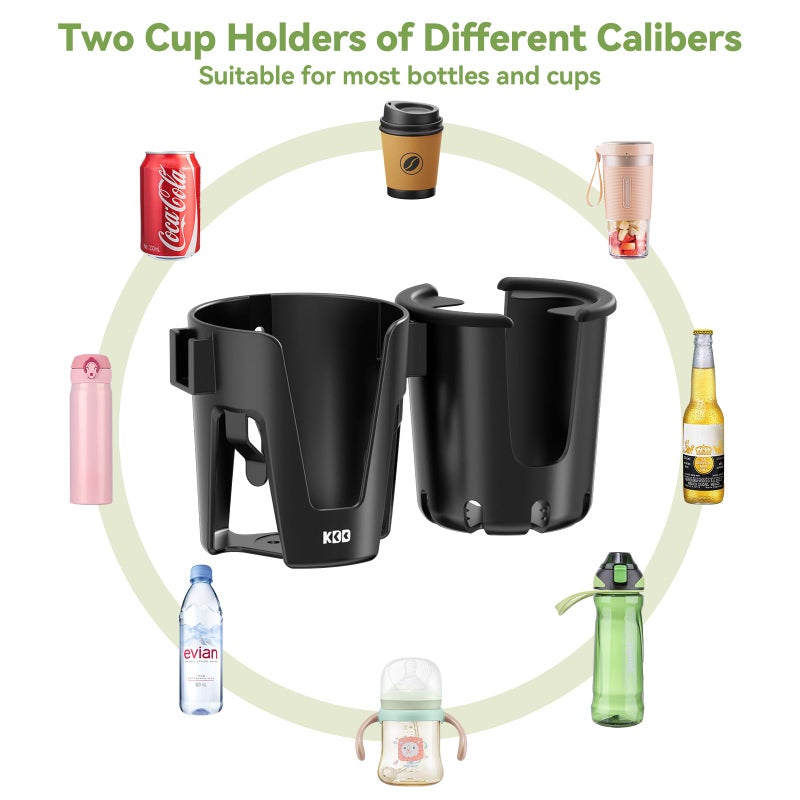 KDD Stroller Cup Holder with Phone Holder, 3-in-1 Removable Bottle Holder, 360 Degrees Rotation Drink Holder for Wheelchair, Stroller, Bike, Walker, Scooter, Bicycle, Uppababy, Bugaboo, Britax - Image 3