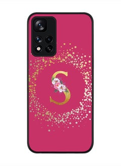 Stylizedd Rugged Black Edge Case for Redmi Note 11 Pro Plus 5G, Slim fit Thin Cover Custom Monogram Initial Letter Floral Pattern Alphabet - S(Dark Pink Rose)  - Image 1
