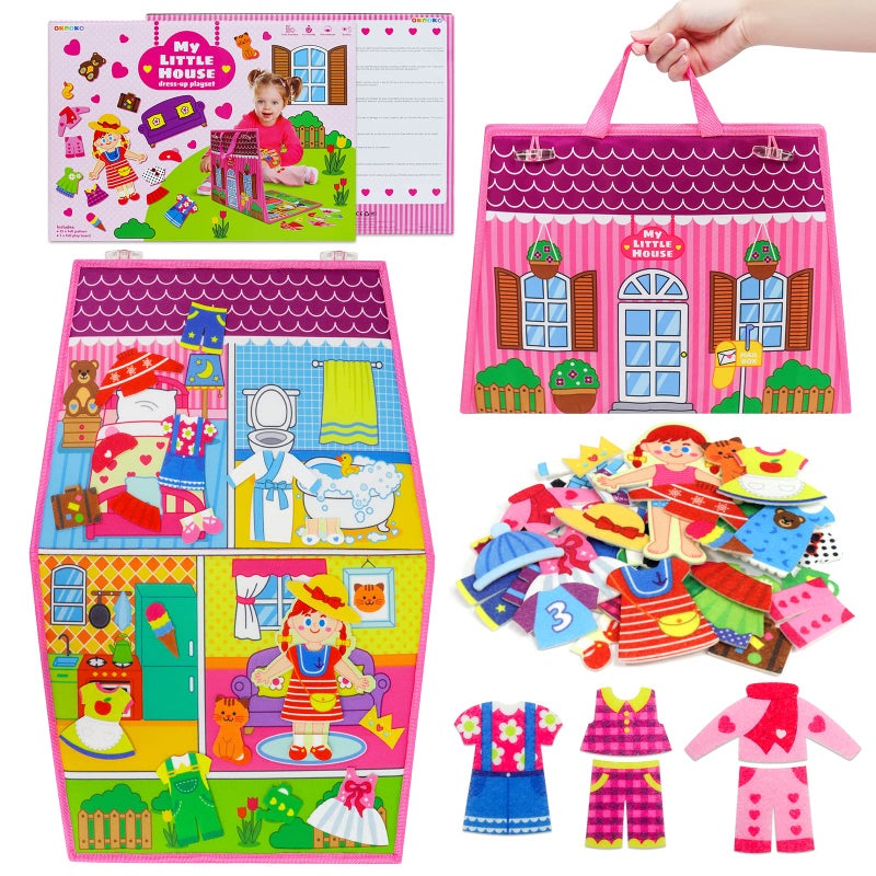 OKOOKO Dress Up House Felt Board 35PCS DoubleSided Foldable Dress Up Teaching Girls Toy Preschool Crafts Storytelling Early Learning Interactive Play Kit for Toddlers Kids - Image 2