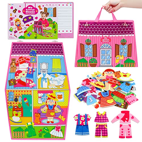 OKOOKO Dress Up House Felt Board 35PCS DoubleSided Foldable Dress Up Teaching Girls Toy Preschool Crafts Storytelling Early Learning Interactive Play Kit for Toddlers Kids - Image 1