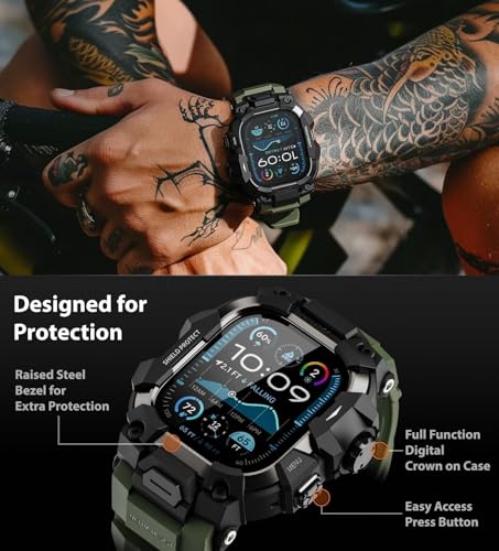 ULTIMAL Rugged Case with Band for Apple Watch 49mm,Compatible with Apple Watch Ultra 3/2/1, Military Grade Shockproof Bumper Cover for iWatch Tactical Band Men (49mm,Army Green) - Image 4