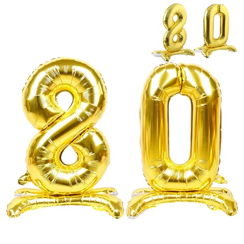 YiYou 80 Balloon Numbers Gold Giant Self Standing Number 80 Balloon Birthday Foil Balloons for 80th Birthday Party Decorations 80 Anniversary Party Supplies - Image 1
