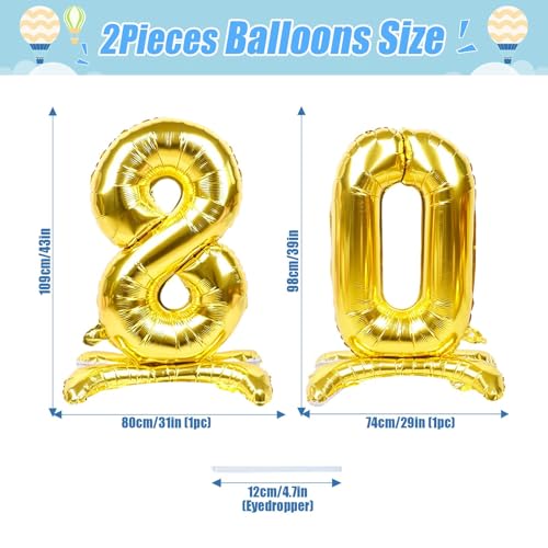 YiYou 80 Balloon Numbers Gold Giant Self Standing Number 80 Balloon Birthday Foil Balloons for 80th Birthday Party Decorations 80 Anniversary Party Supplies - Image 5