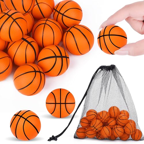 Aodaer 24 Pack Mini Basketball Stress Balls with Drawstring Mesh Bag Fidget Toys for Adults Soft Foam Balls for Sports Party Favor Gifts - Image 1
